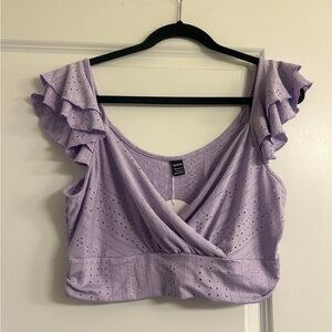 Purple lilac crop top eyelet shein NWT large